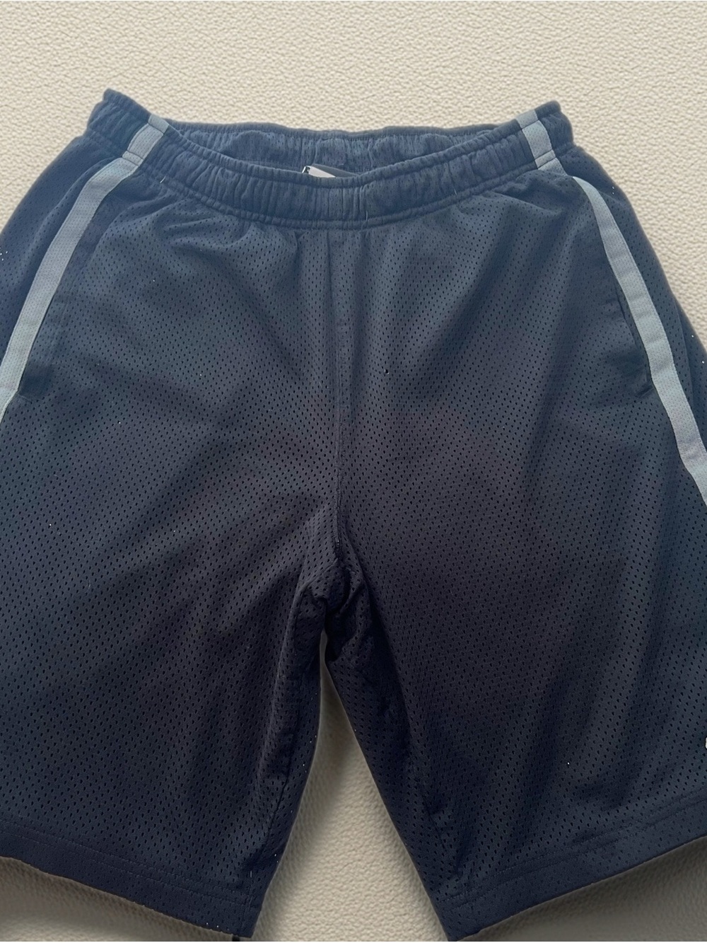 Nike Men's Black Athletic Mesh Shorts with Light Gray Side Stripes